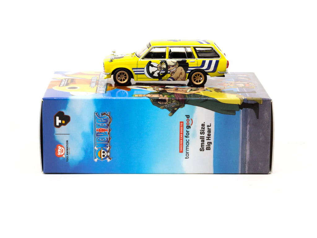 Tarmac Works 1/64 x One Piece Model Car Collection VOL.1 COLLAB64 USOPP Datsun Bluebird 510 Wagon Yellow - Open Box