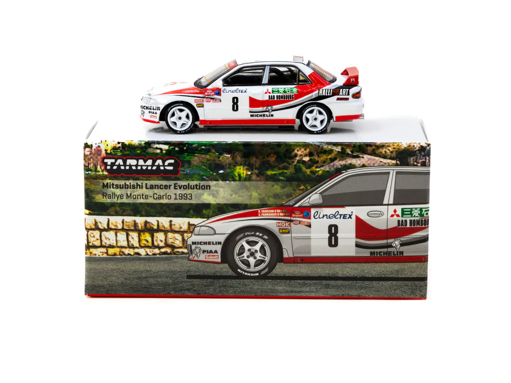 Tarmac Works 1/64 Mitsubishi Lancer Evolution Rallye Monte-Carlo 1993 #8 - GLOBAL64 Red & White