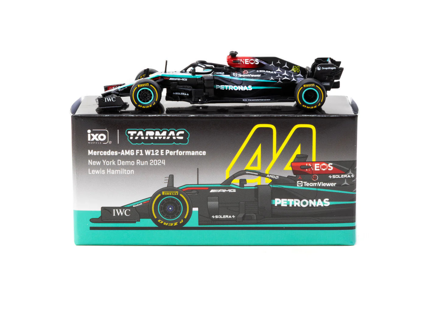 Tarmac Works x iXO Models 1/64 Mercedes-AMG F1 W12 E Performance New York Demo Run 2024 Lewis Hamilton GLOBAL64 Black - T64G-F037-NY