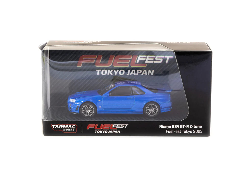 Schuco X Tarmac Works 1/64 Nismo R34 GT-R Z-tune FuelFest Tokyo 2023 - COLLAB64 Blue