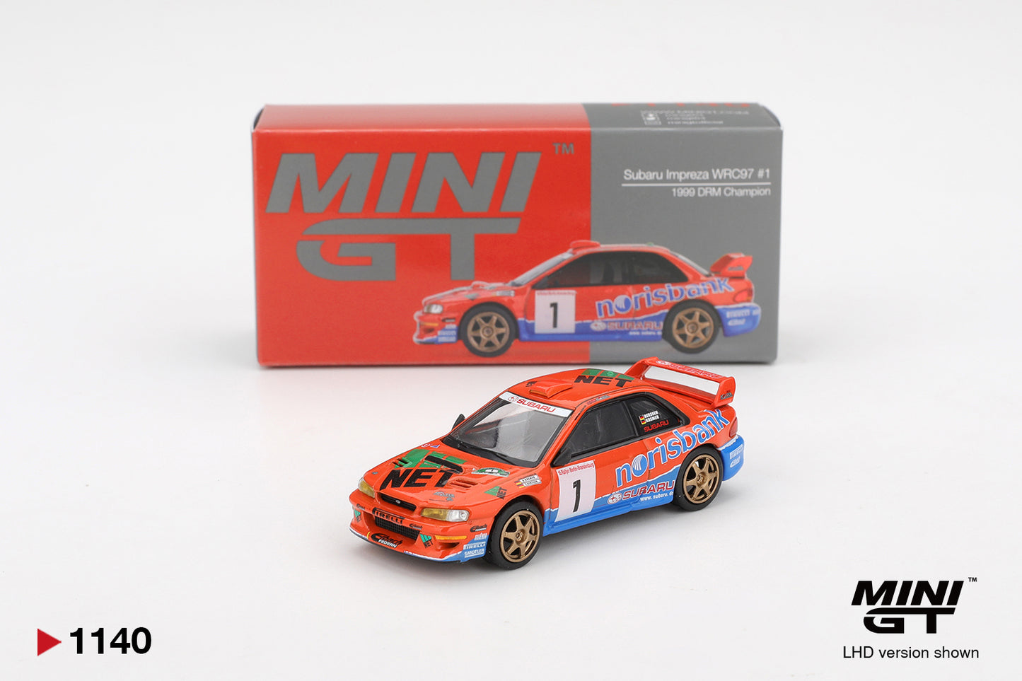Mini GT 1/64 Subaru Impreza WRC97 #1 1999 DRM Champion Red & Blue - MGT01140