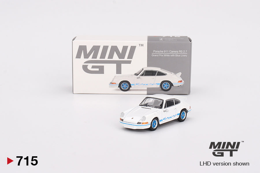 Mini GT 1/64 Porsche 911 Carrera RS 2.7 Grand Prix White with Blue Livery