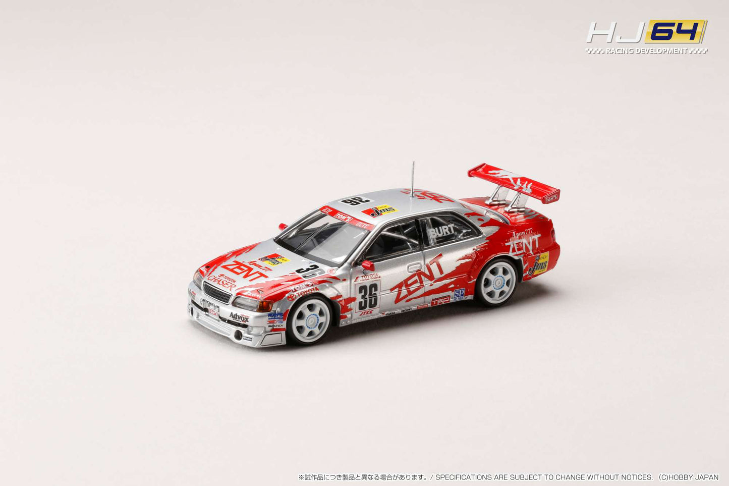 Hobby Japan 1/64 Toyota ZENT TOM'S Chaser (#36) 1998 JTCC Red & Silver