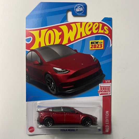 Hot Wheels 1/64 Target Red Tesla Model Y - Damaged Card