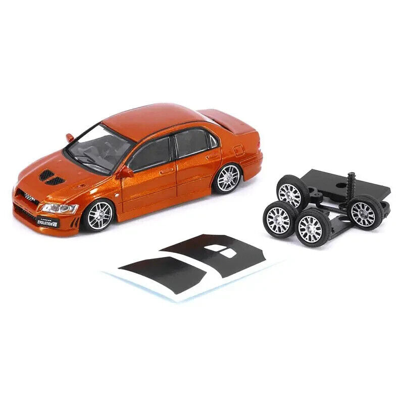 BM Creations 1/64 Mitsubishi Lancer Evolution VII Custom Orange w/ Decals & Extra Wheels