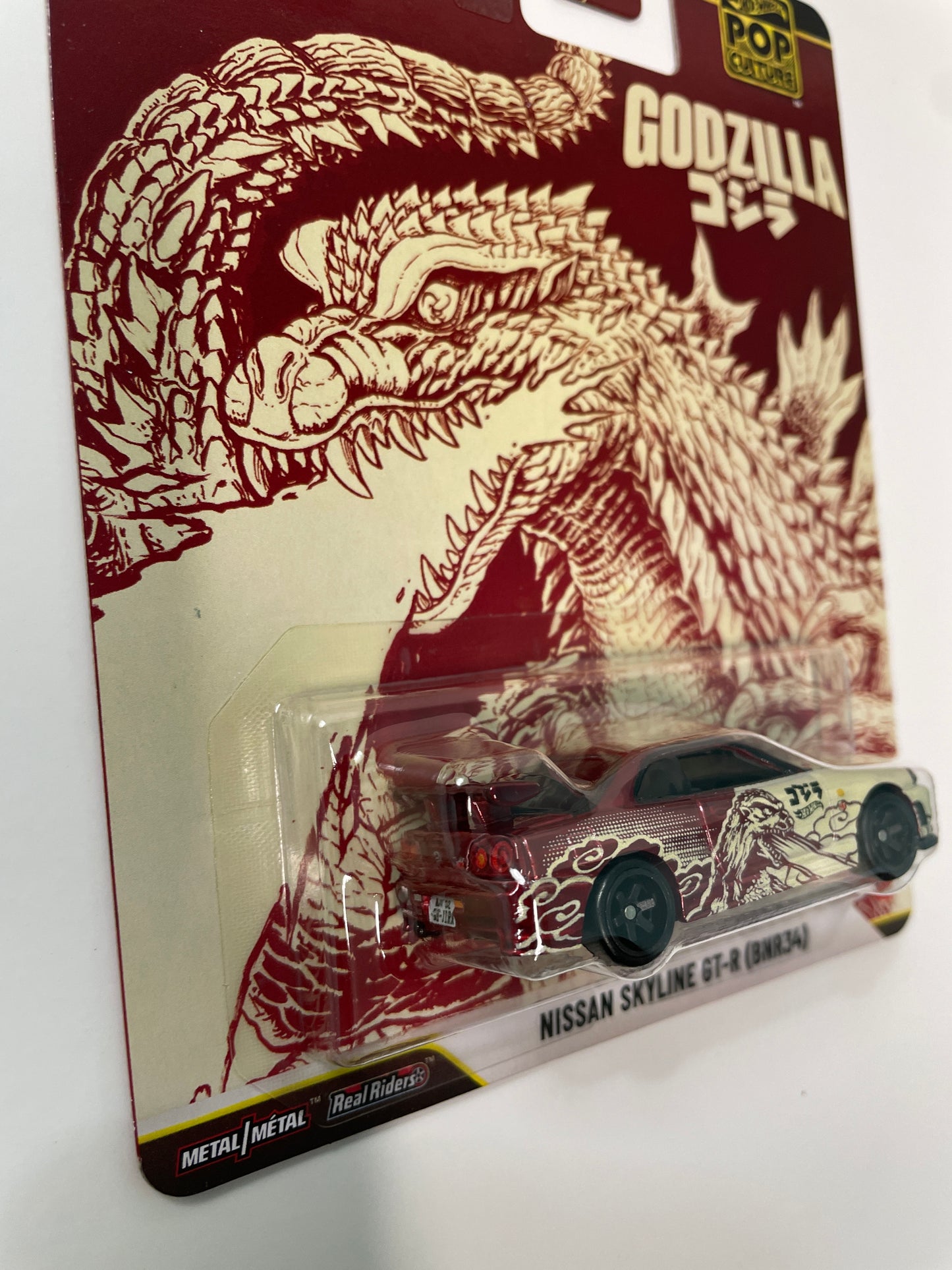 Hot Wheels 1/64 Pop Culture Godzilla Nissan Skyline GT-R (BNR34) Red - JHW90 - Damaged Box