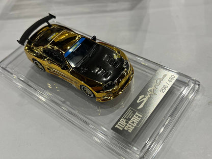 BM Creations 1/64 Top Secret GT-300 Toyota Supra (JZA80) Chrome Gold (SG Delux) - The Diecast Expo 2025 Singapore Dinner Exclusive