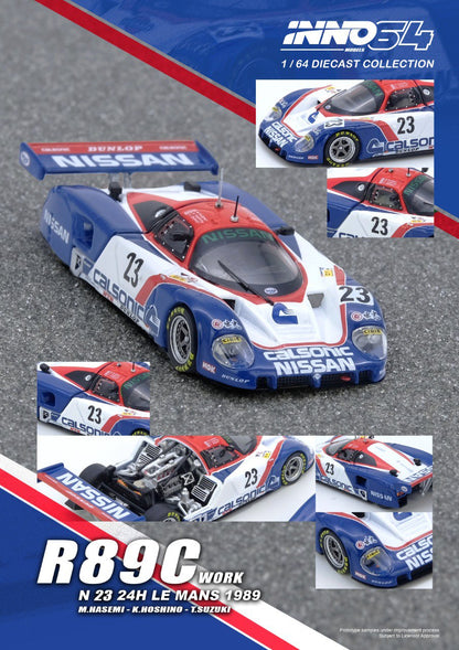 Inno64 1/64 Nissan  Calsonic R89C Le Mans 24 Hours 1989 n23 M. Hasemi/ K. Hoshino/ T. Suzuki White & Blue - IN64-R89C-89LM23