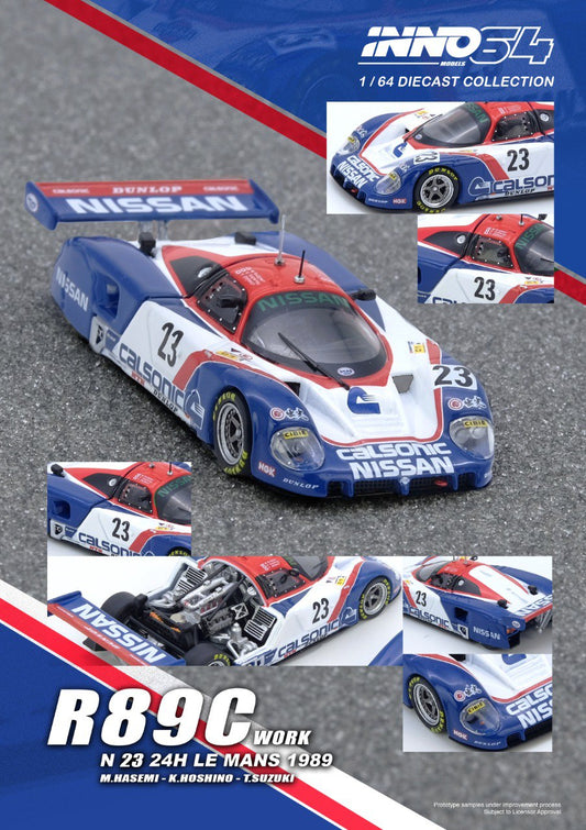 Inno64 1/64 Nissan  Calsonic R89C Le Mans 24 Hours 1989 n23 M. Hasemi/ K. Hoshino/ T. Suzuki White & Blue - IN64-R89C-89LM23