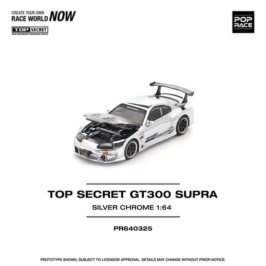 Pop Race 1/64 Top Secret GT300 Toyota Supra Silver Chrome - PR64-0325