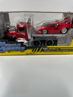 Maisto Muscle Machines 1/64 Muscle Transports 1980 Mack R685st Flatbed & Lamborghini Countach Red