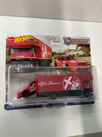Hot Wheels 1/64 Car Culture Team Transport Alfa Romeo 155 V6 Ti w/ Fleet Flyer Red - Damaged Card