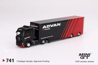 Mini GT 1/64 Mercedes-Benz Actros w/ Racing Transporter "ADVAN" Red & Black