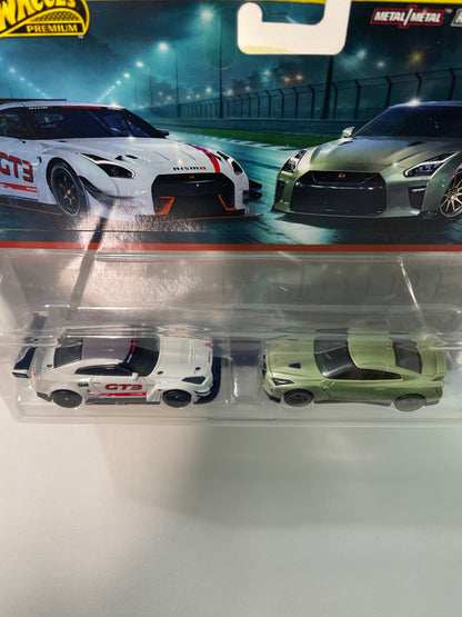Hot Wheels 1/64 Premium Car Culture 2 Pack Nissan GT-R Nismo GT3 White & Nissan GT-R (R35) Green - JBL05