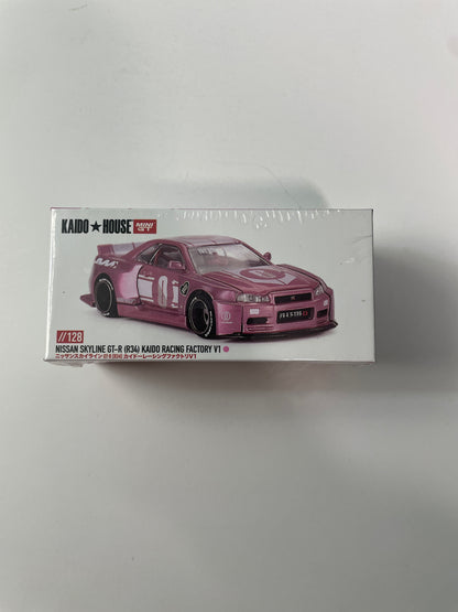 Mini GT x Kaido House 1/64 Nissan Skyline GT-R (R34) Kaido Racing Factory V1 Pink
