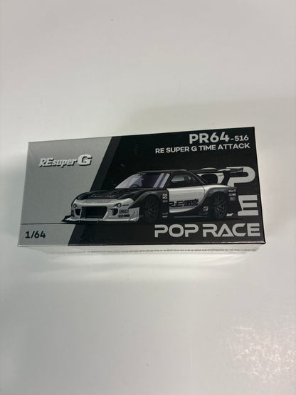 Pop Race 1/64 TMCS Malaysia 2026 Special Edition RE Super G Time Attack Mazda RX-7 Black & White - PR64-0516