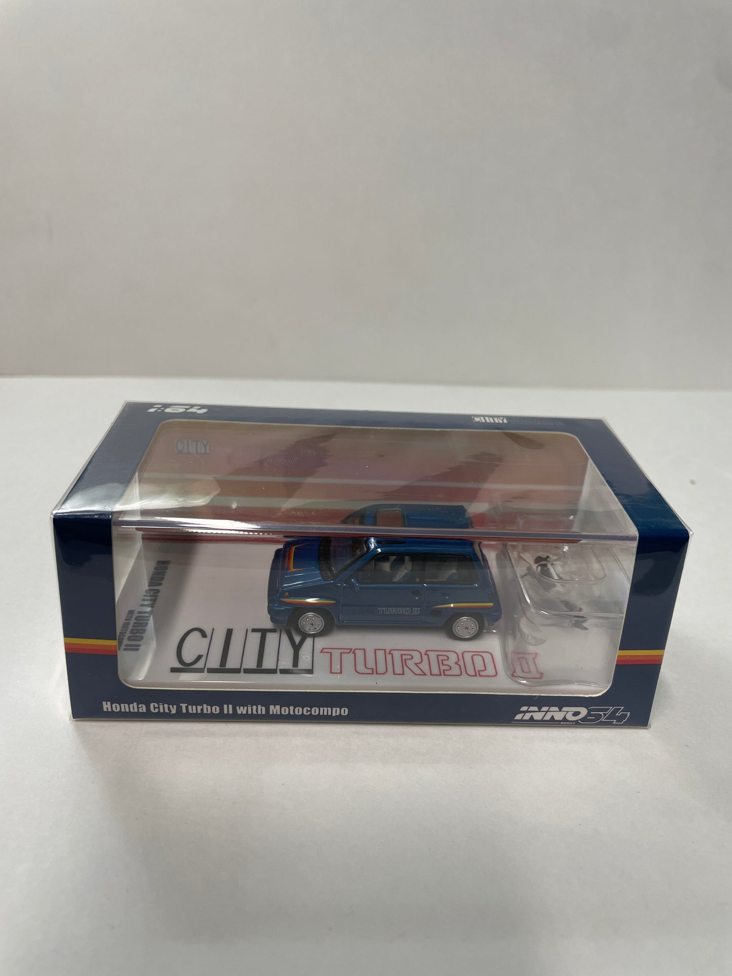 Inno64 1/64 Honda City Turbo II Blue w/ Motocompo - IN64-CITYII-BLU - Damaged Box