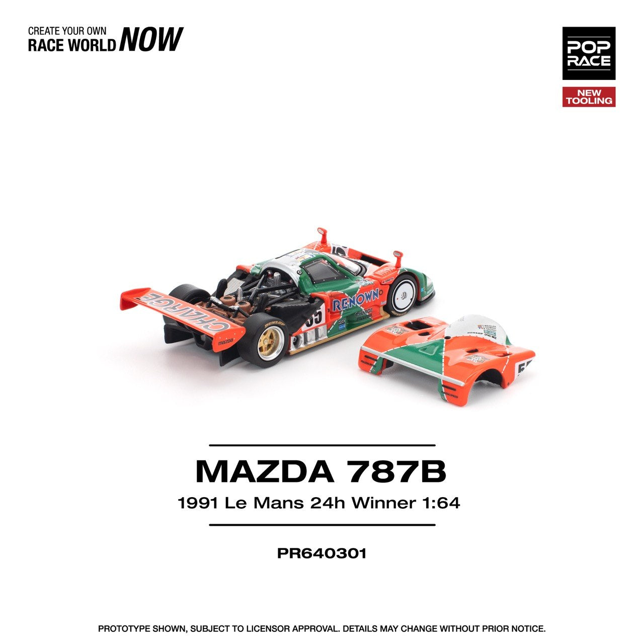 Pop Race 1/64 Mazda 787B  Le Mans 1991 Green & Orange - PR64-0301