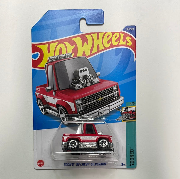 Hot Wheels 1/64 Toon’d ‘83 Chevy Silverado Red - Damaged Card