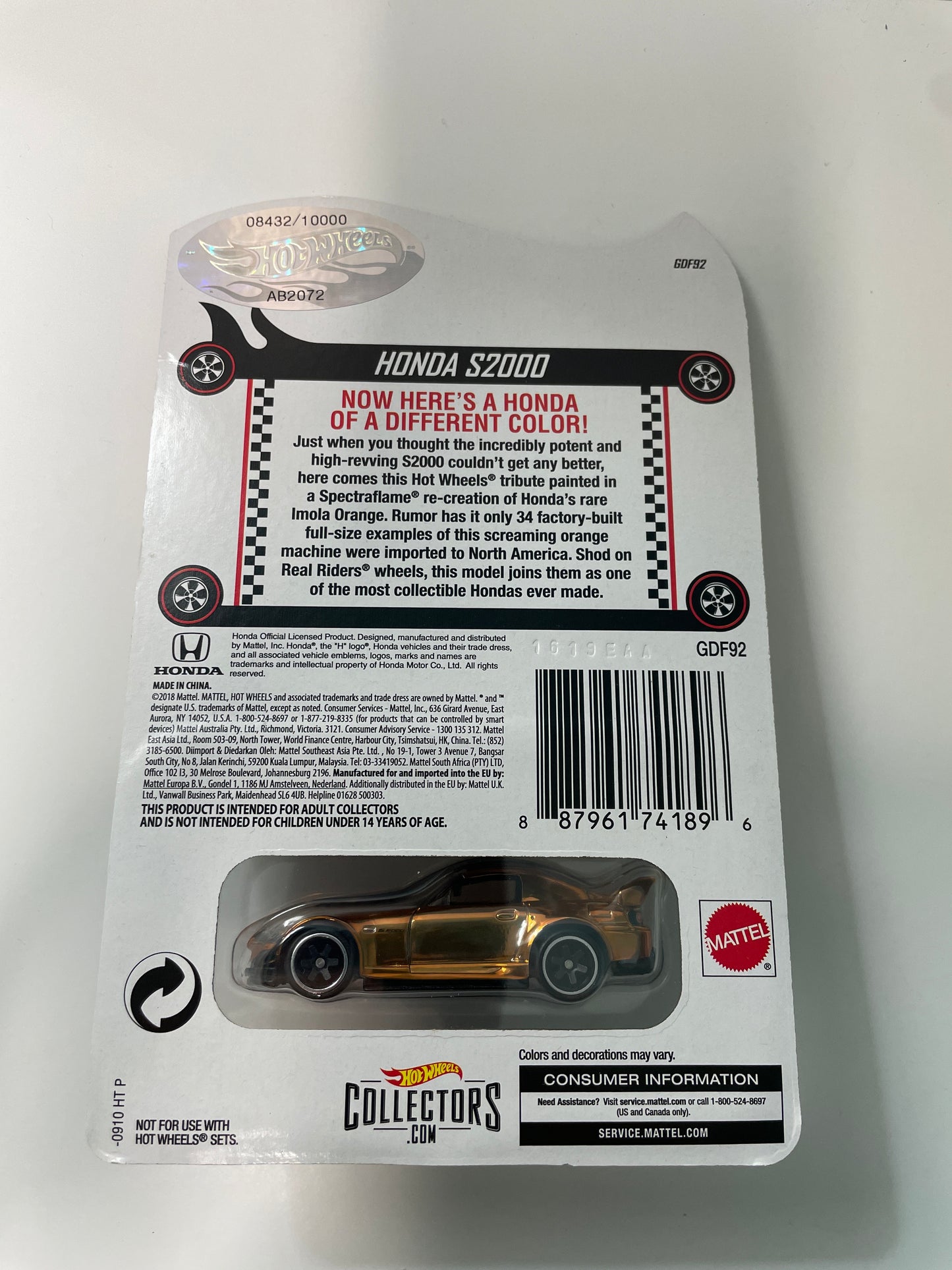 Hot Wheels 1/64 RLC Honda S2000 Orange - Damaged Card