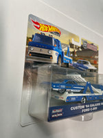 Hot Wheels 1/64 Car Culture Team Transport Custom ‘64 Galaxie 500 & Ford C-800 Blue & White - Damaged Card