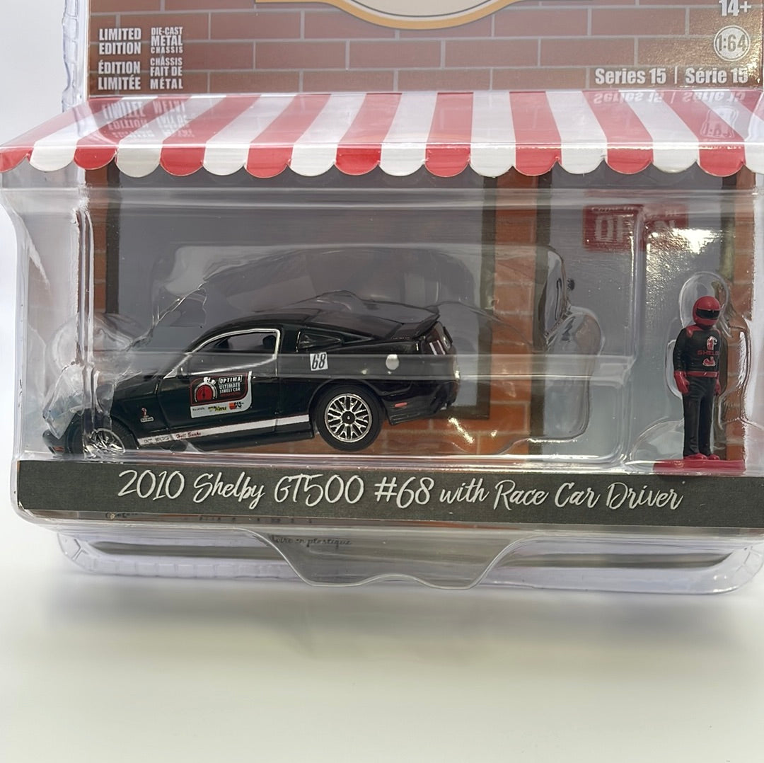 1/64 Greenlight The Hobby Shop Series 15 2010 Shelby GT500 #68 w/ Race Car Driver Black (Read Description)