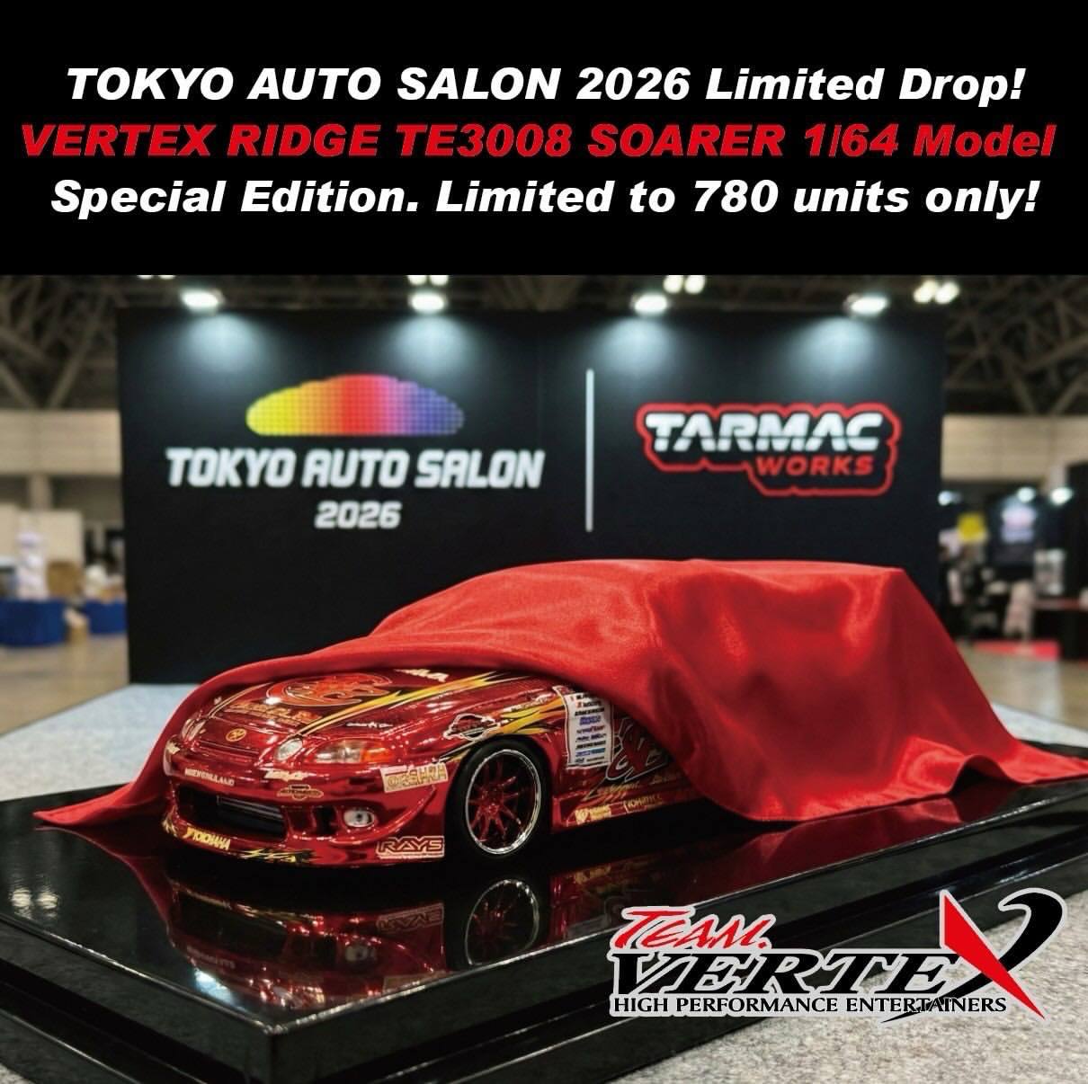 Tarmac Works 1/64 Tokyo Auto Salon Vertex Ridge TE3006 Toyota Soarer Global64 Red - T64G-080-TE3006