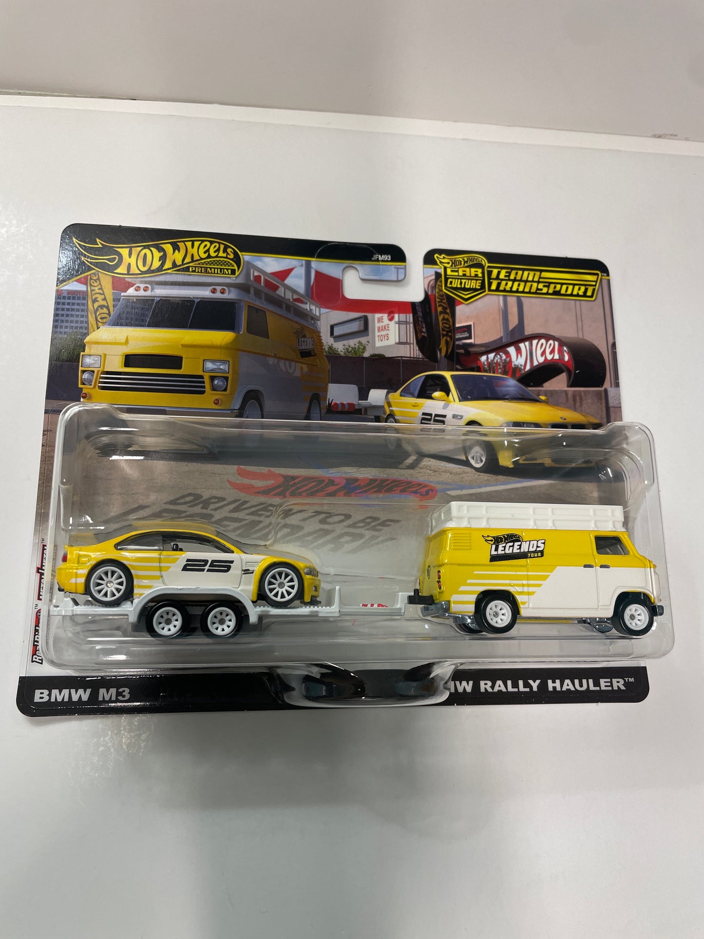 Hot Wheels 1/64 Car Culture Team Transport BMW M3 w/ HW Rally Hauler Yellow & White - JMF93