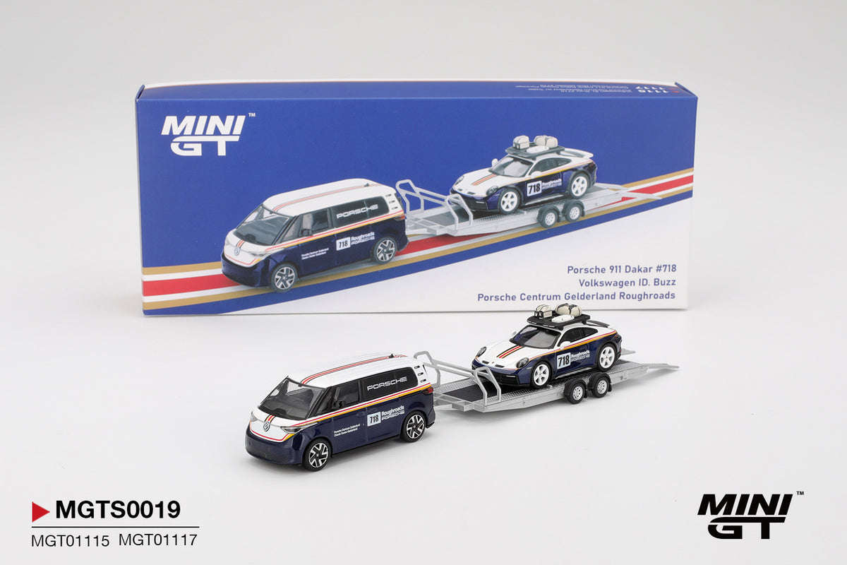 Mini GT 1/64 Porsche 911 Dakar #718 / Volkswagen ID. Buzz / Porsche Centrum Gelderland Roughroads Set - MGTS0019