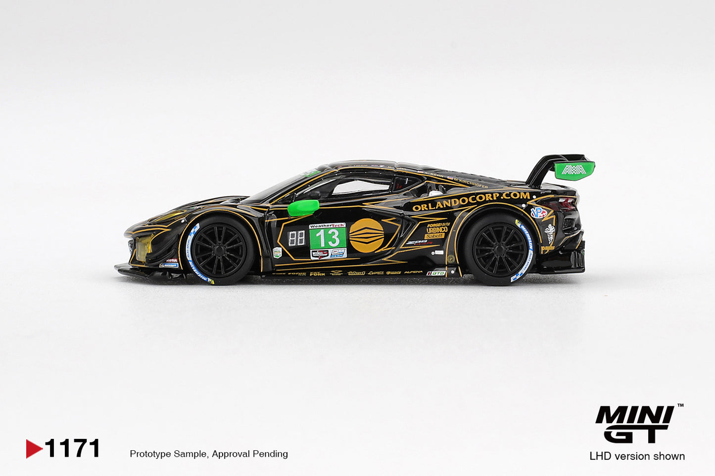 Mini GT 1/64 Chevrolet Corvette Z06 GT3.R #13 2025 IMSA Daytona 24 Hrs AWA Black - MGT01171