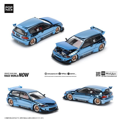 Pop Race 1/64 Pandem Honda Civic EG6 Blue Chrome - PR64-0206