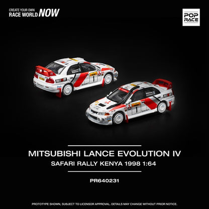 Pop Race 1/64 Mitsubushi Lancer Evolution IV Safari Rally Kenya 1998 #1 White & Red - PR64-0231