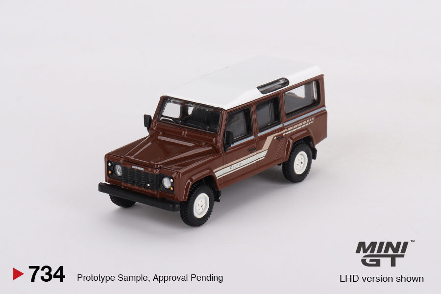 Mini GT 1/64 Land Rover Defender 110 1985 County Station Wagon Russet Brown