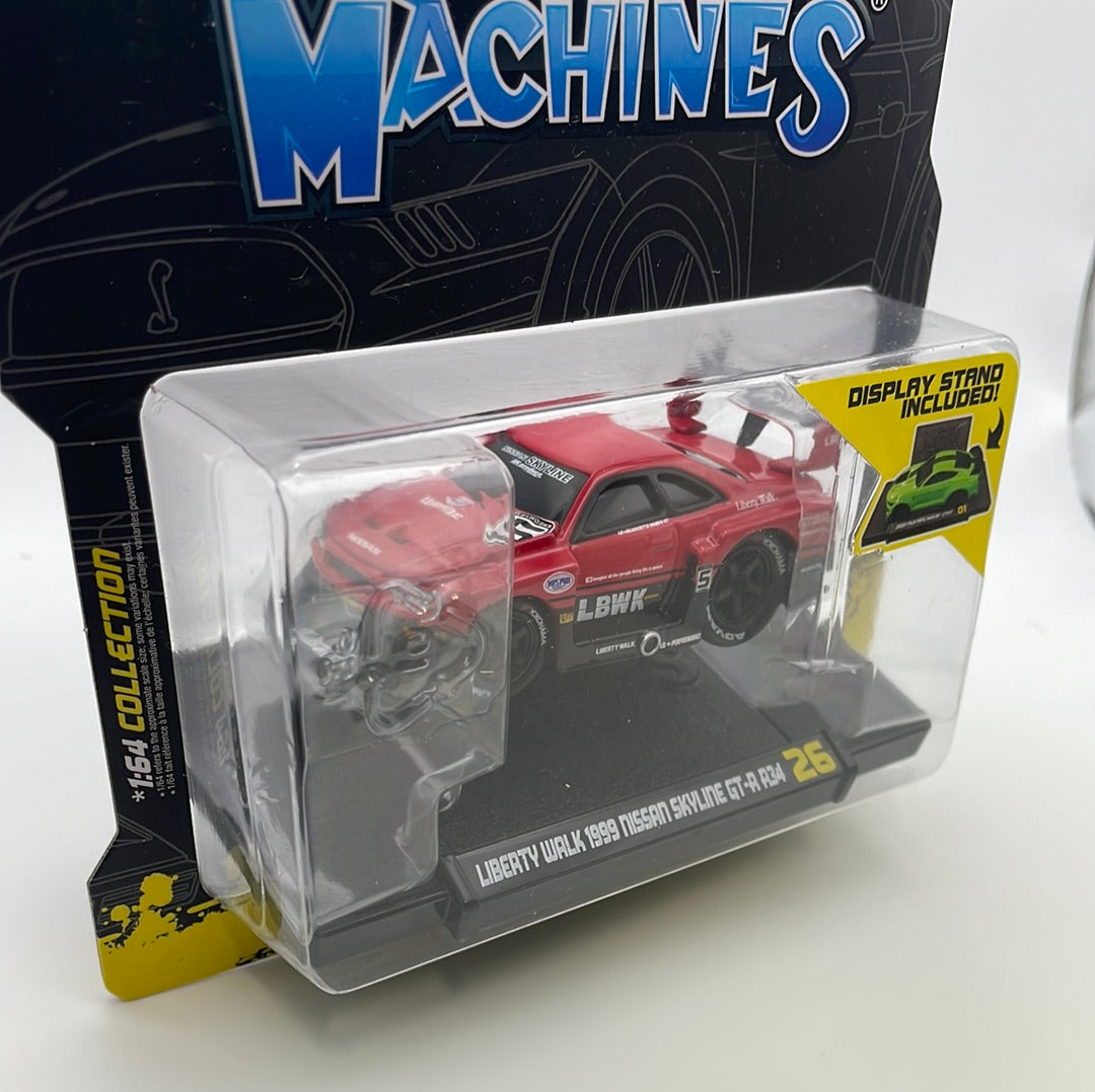 Muscle Machines 1/64 Liberty Walk 1999 Nissan Skyline GT-R R34 Red - Damaged Card