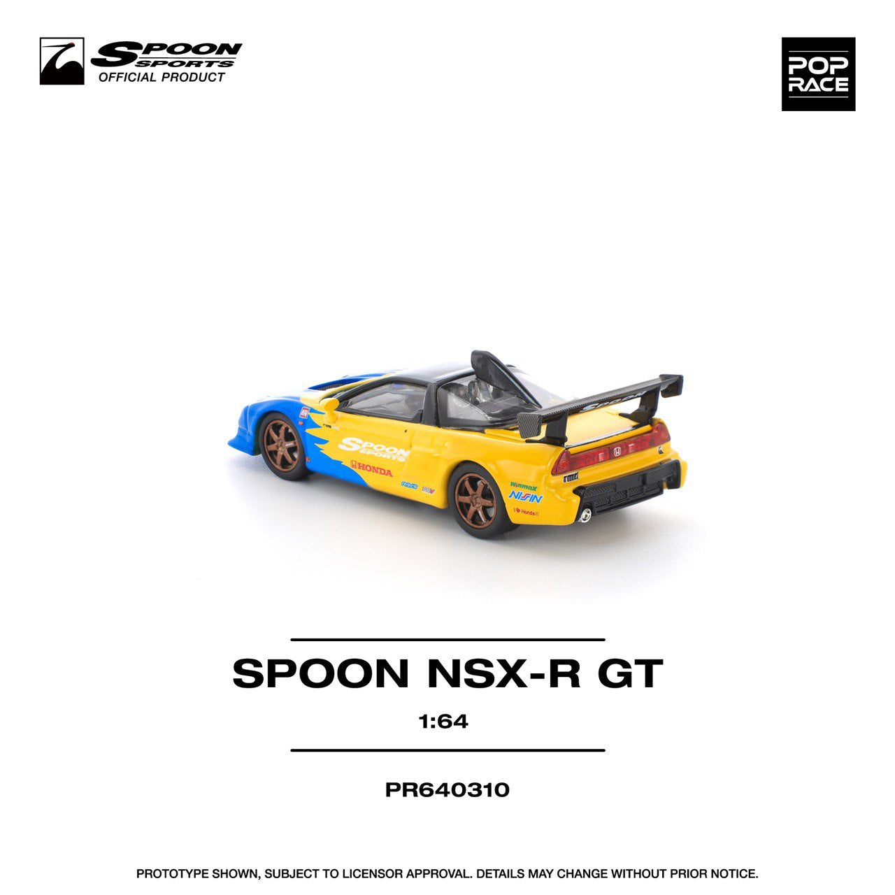 Pop Race 1/64 Honda NSX R GT Spoon Blue & Yellow - PR64-0310