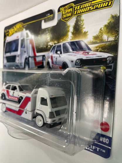 Hot Wheels 1/64 Car Culture Team Transport G Case '73 Honda Civic Custom w/ Aero Lift White & Red