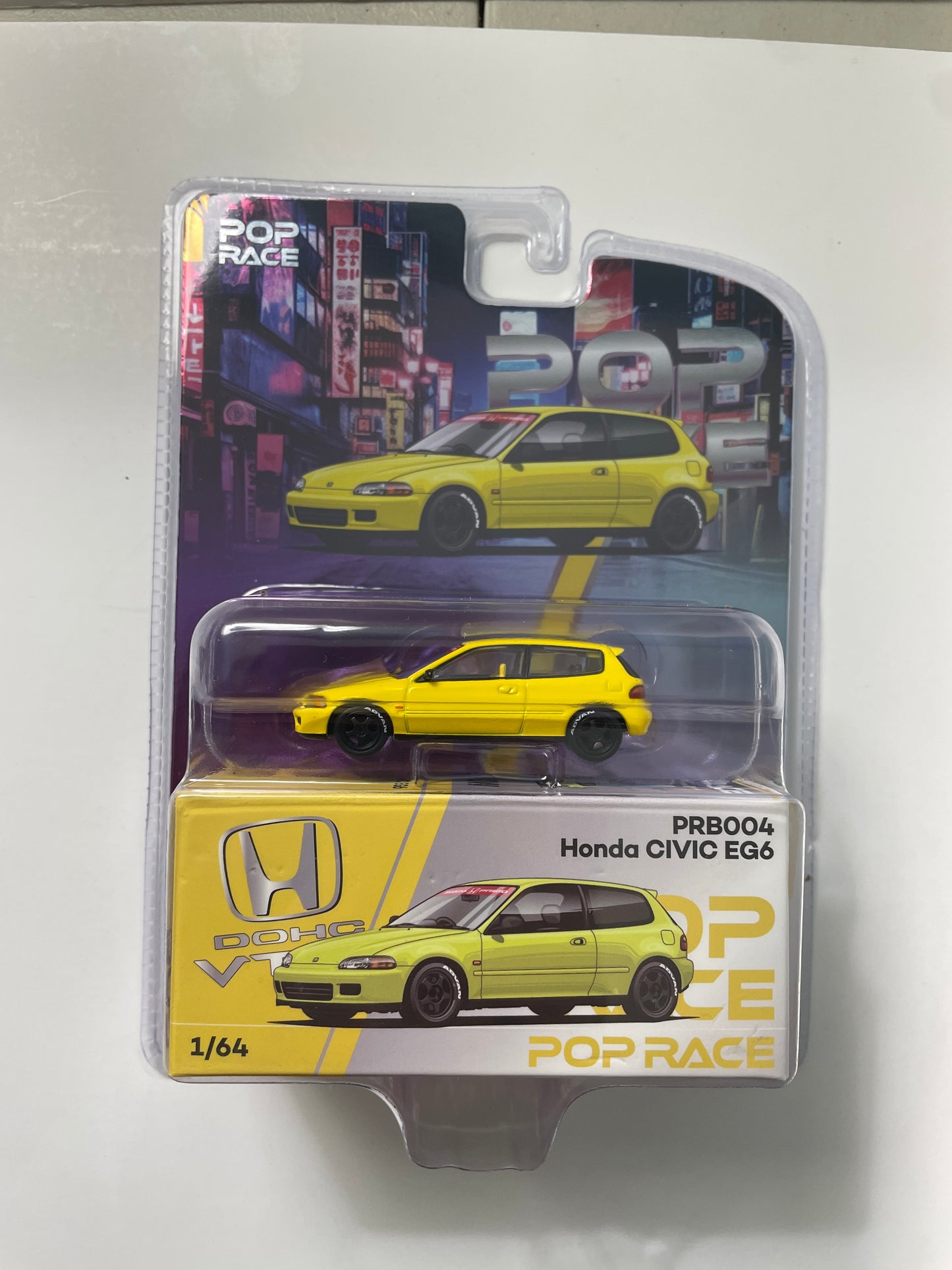 Pop Race 1/64 Honda Civic EG6 Vancouver Edition Yellow - PRB004
