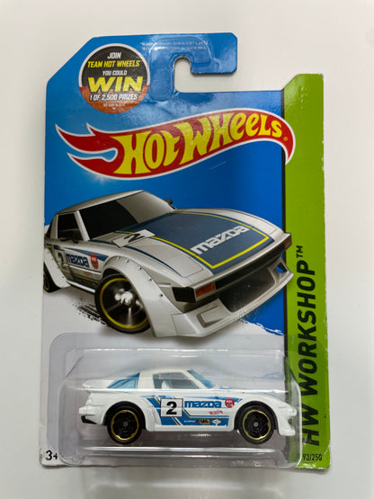Hot Wheels 1/64 Mazda RX-7 White & Blue - Damaged Card