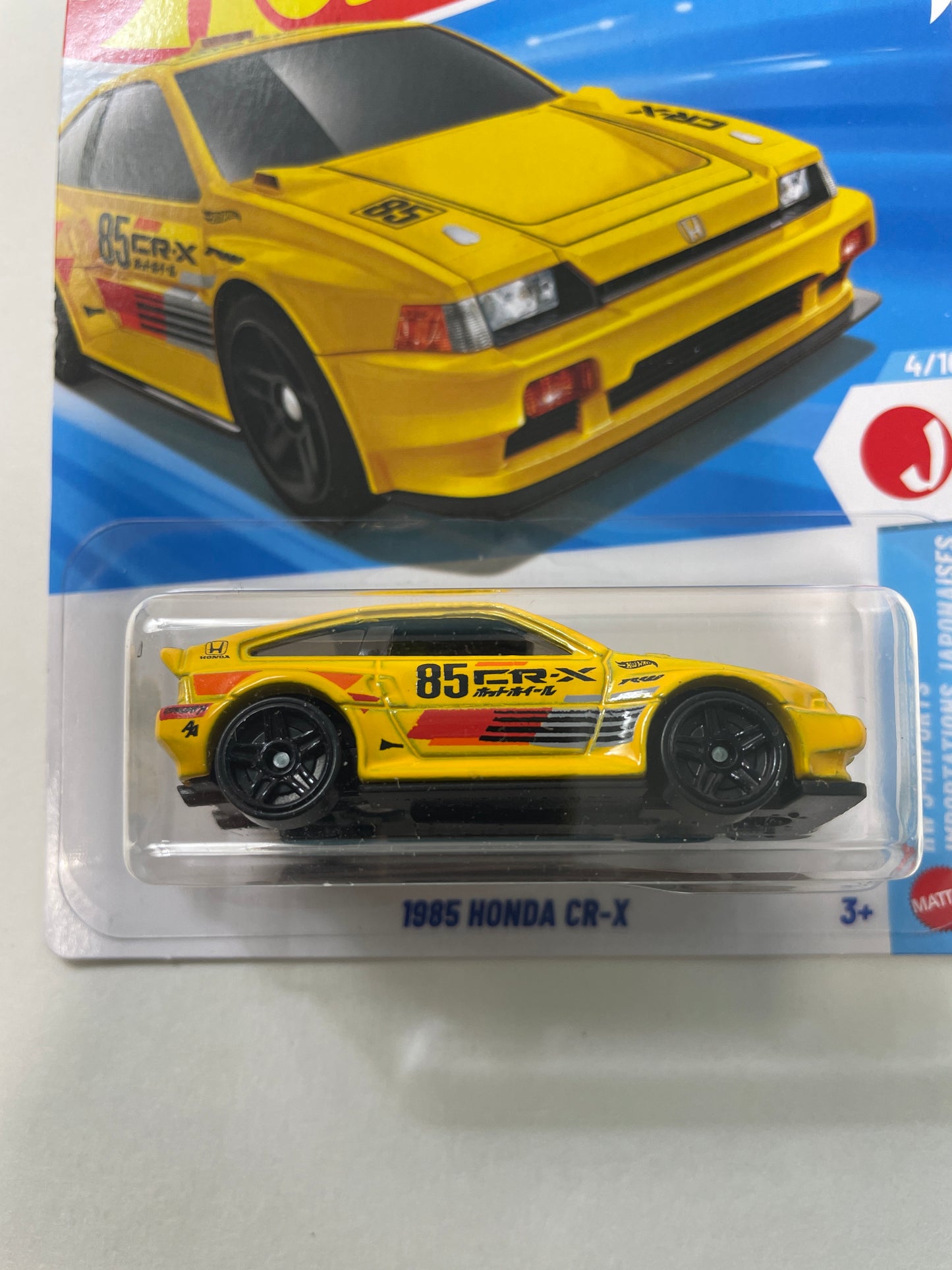 Hot Wheels 1/64 1985 Honda CR-X Yellow - Damaged Box