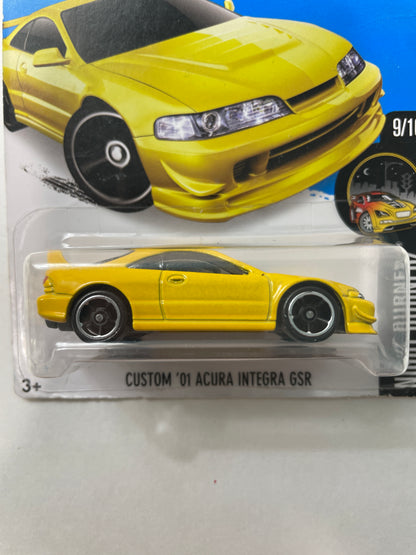 Hot Wheels 1/64 Custom ‘01 Acura Integra GSR Yellow - Damaged Car & Card (Read description)