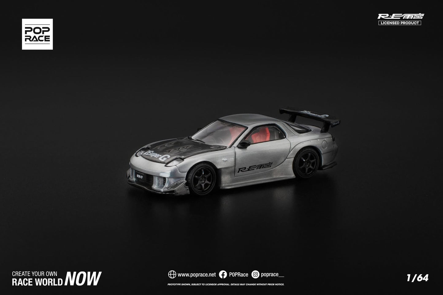 Pop Race 1/64 2025 MiniCar a Gogo!! Mazda RX7 RE-Amemiya Widebody Silver