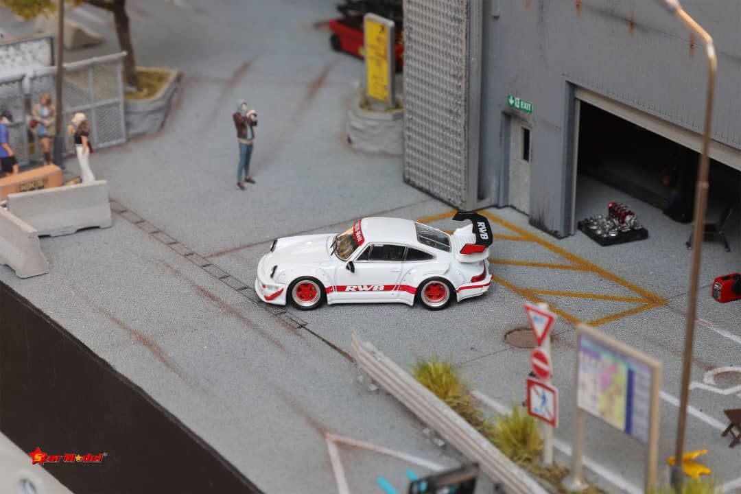 Star Model 1/64 Porsche RWB 964 White w/ Red Rims