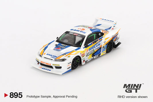 Mini GT 1/64 LB-Super Silhouette Nissan S15 SILVIA #555 2023 Formula Drift Japan White & Blue