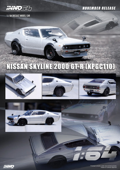 Inno64 1/64 Nissan skyline 2000 GT-R (KPGC110) Silver - IN64-KPGC110-SIL