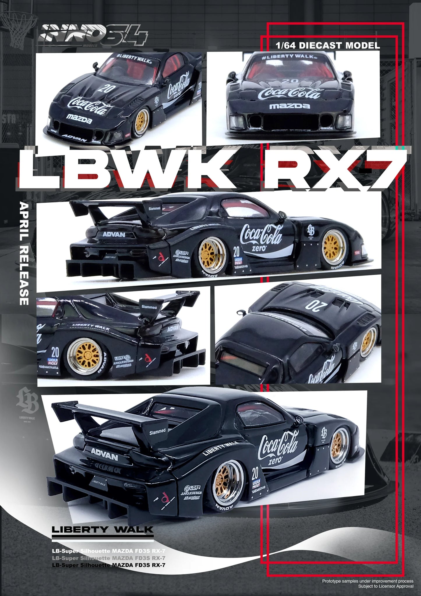 Inno64 1/64 RX7 Mazda (FD3S) LB-Super Silhouette  Coca Cola Black - IN64-LBWK-RX7-01