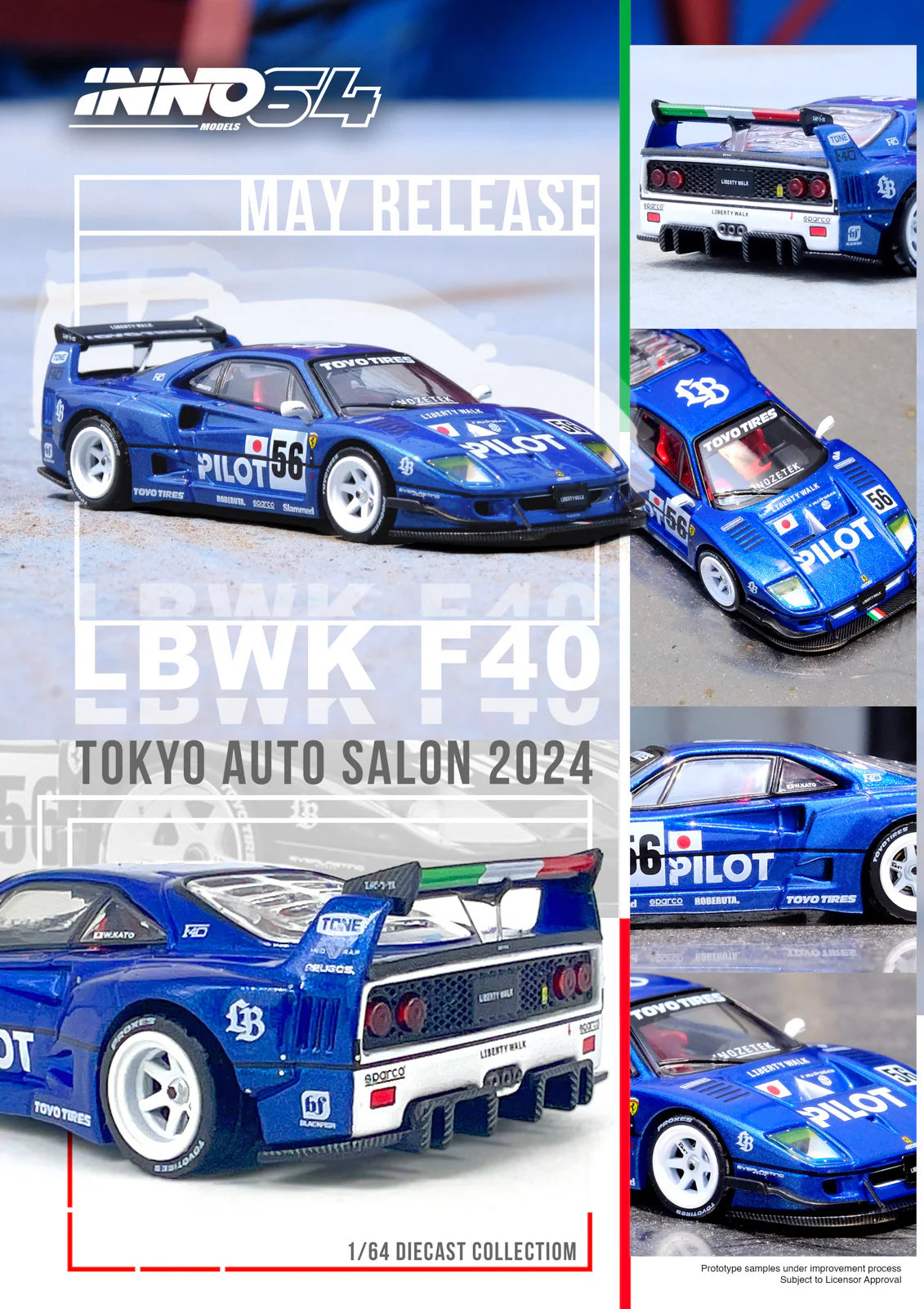Inno64 1/64 LBWK Ferrari (F40) Tokyo Auto Salon 2024 n56 Blue