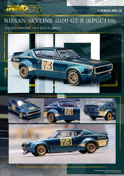 Inno64 1/64 Nissan Skyline 2000 GT-R (KPGC110) Racing Concept 1972 n73 Green