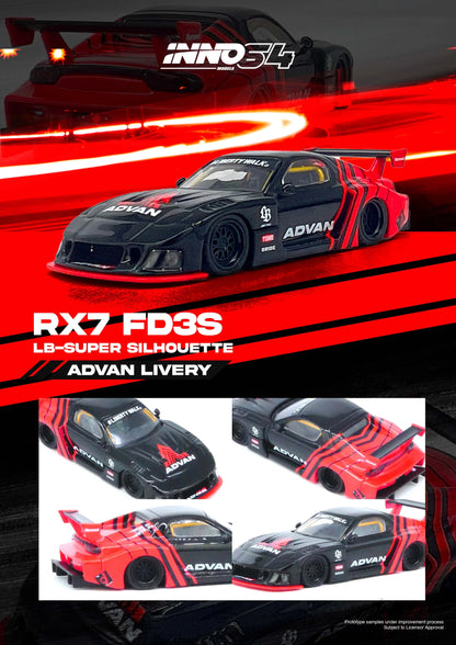 Inno64 1/64 LBWK Mazda RX7 (FD3S) LB-Super Silhouette Avan Black & Red