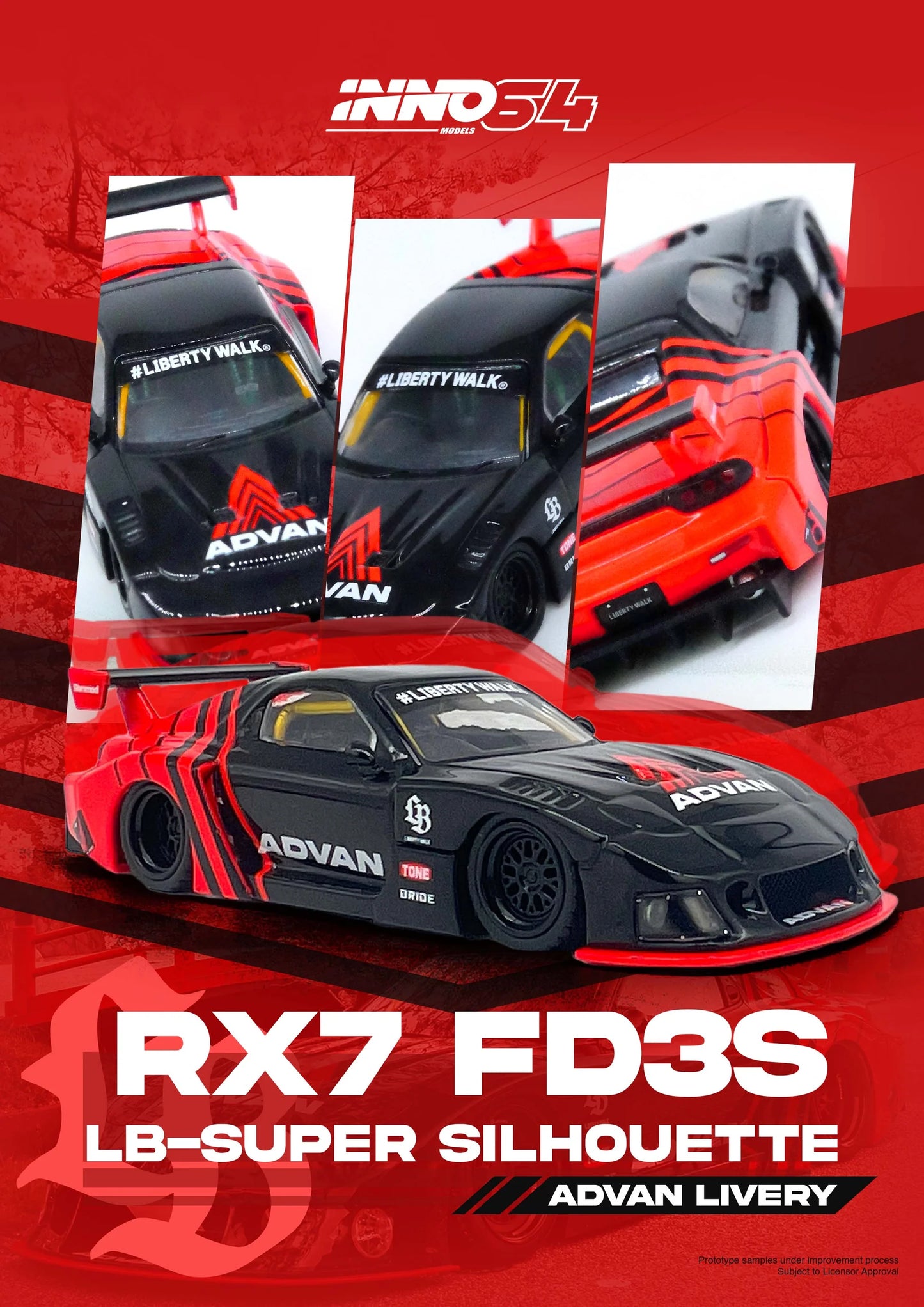 Inno64 1/64 LBWK Mazda RX7 (FD3S) LB-Super Silhouette Avan Black & Red