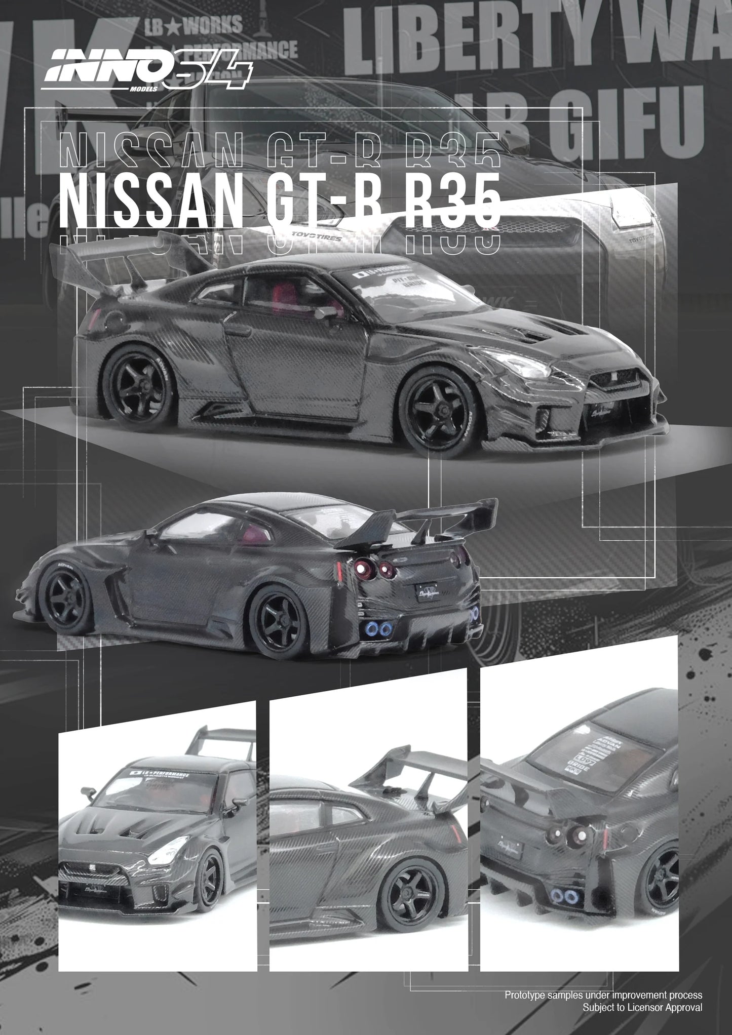 Inno64 1/64 LB-Silhouette Works GT Nissan 35GT-RR Full Dry Carbon Black